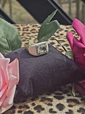 Rarities Carol Brodie Goldtone White Enamel, Prasiolite, & Zircon Ring-Size 10